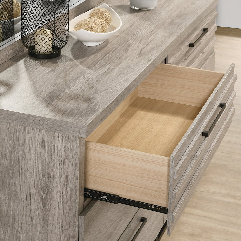 Alvear Contemporary 6-Drawer Dresser with Mirror, Weathered Gray