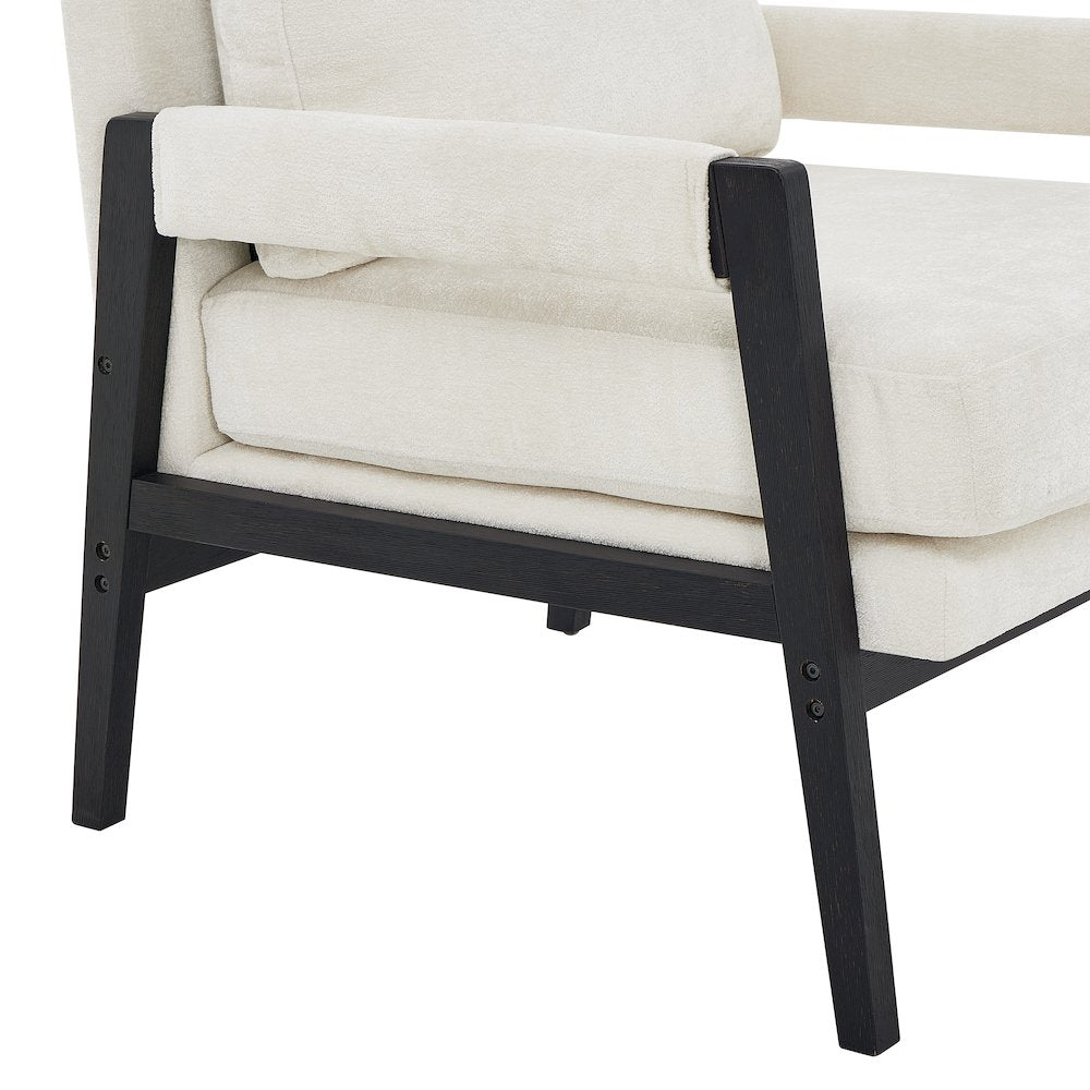 Kelly Mid-Century Modern Chenille Upholstered Accent Armchair, White