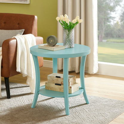Perth Round End Table with Shelf, Teal