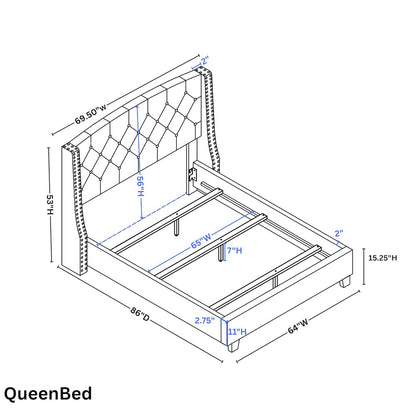 3-Piece Upholstered Bedroom Set, Tufted Wingback Bed, 2White Nightstands, Queen