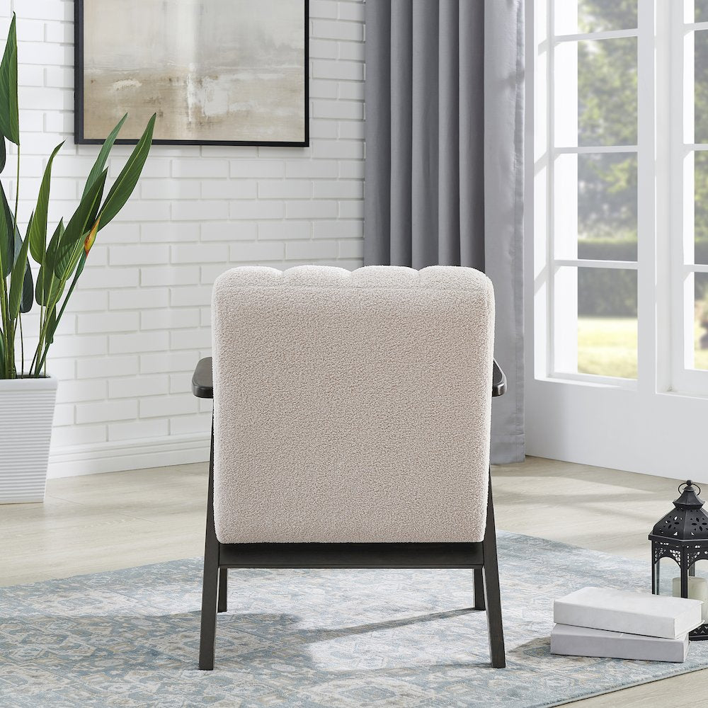 Rella Modern Teddy Sherpa Accent Chair with Espresso Wood Frame, Beige