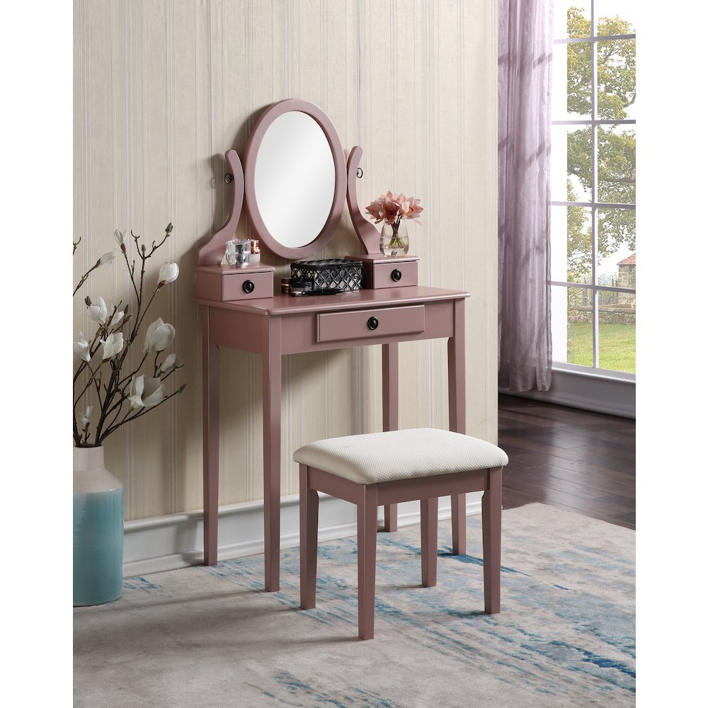 Moniys Wood Makeup Vanity Table and Stool Set, Rose Gold Finish