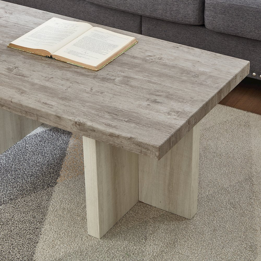 Mchome Contemporary Coffee Table, Weathered Gray and Beige