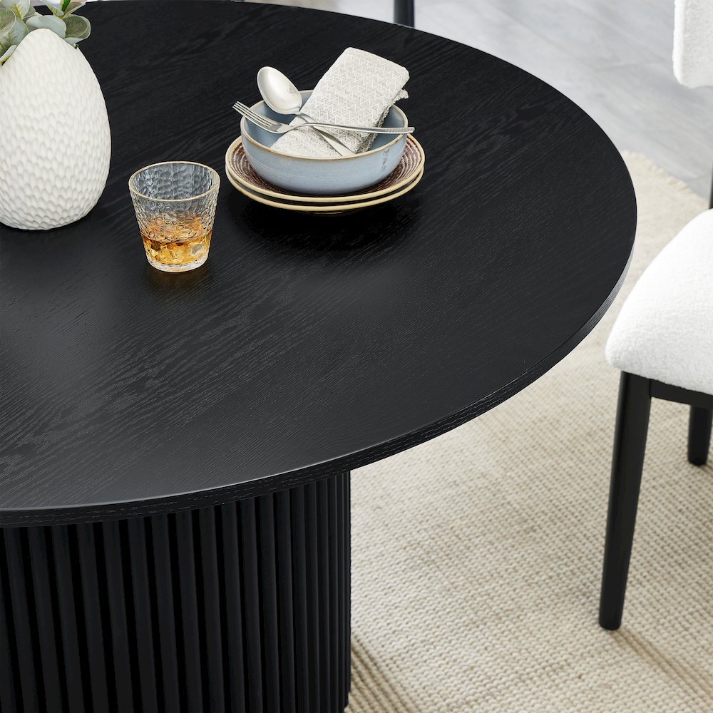 Henriet 5-Piece Round Dining Set,Pedestal DiningTable with 4Stylish Chairs,Black