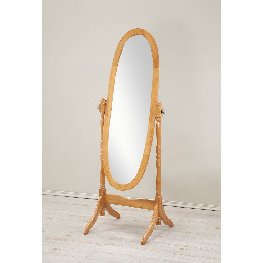 Audi Traditional Queen Anna Style Wood Floor Cheval Mirror, Oak Finish