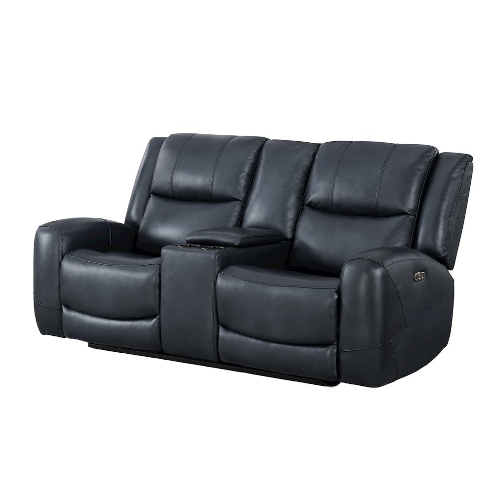 Cozura Leather Power Dual Recling Loveseat with Console, Chesapeake Blue