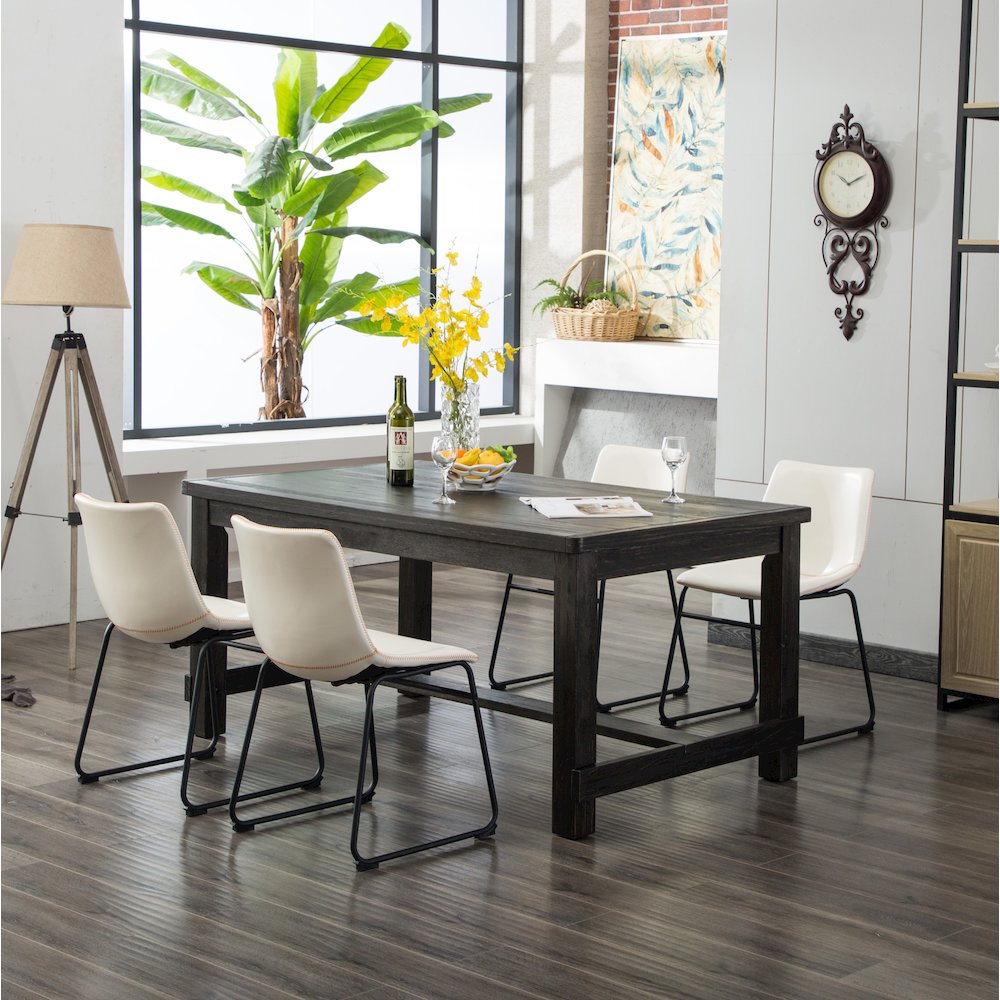 Lotusville Antique Wood Finished Dining Set: Table and Four Chairs, White