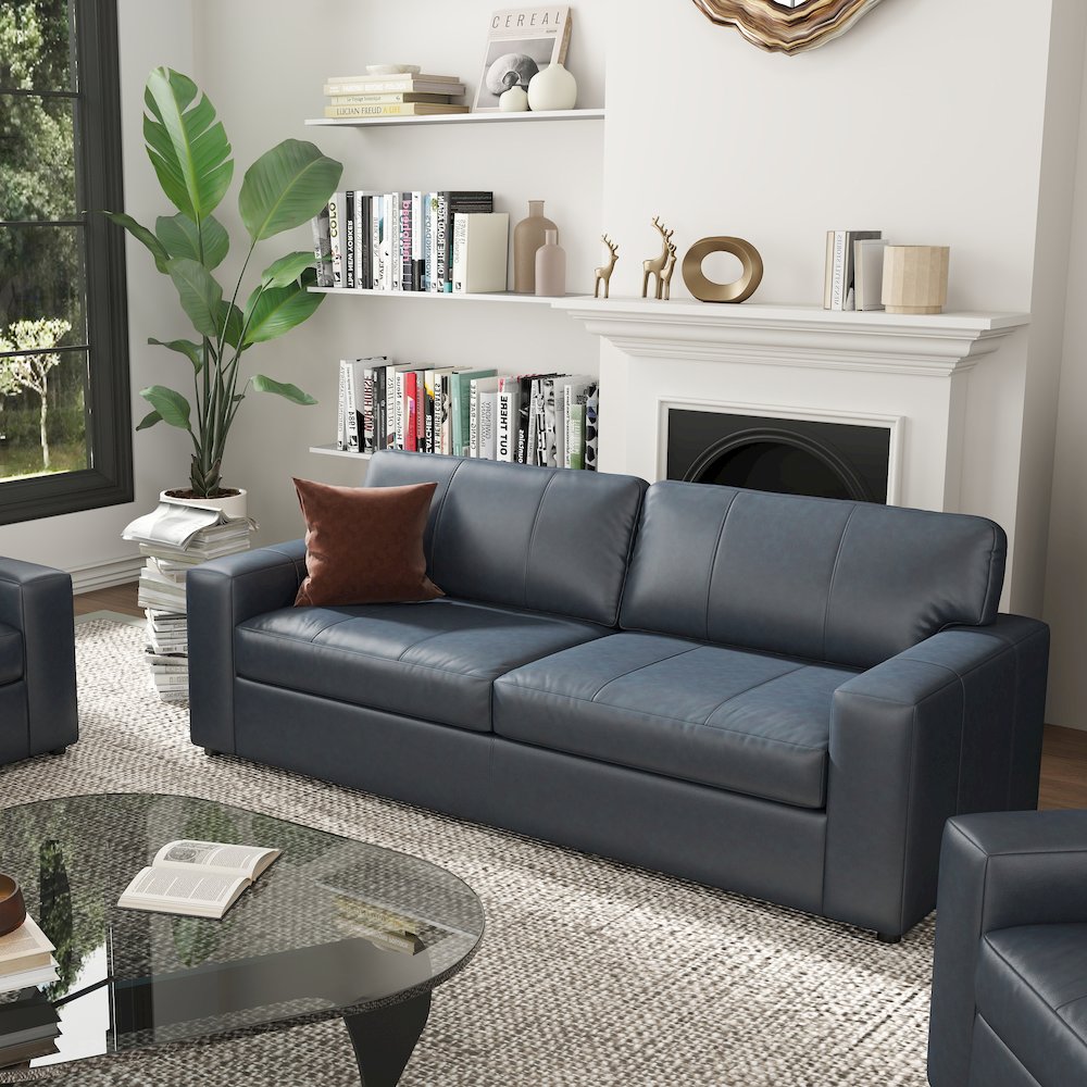 Sakan Leather Upholstered 3-Piece Living Room Set, Sofa and 2 Cutler Chairs
