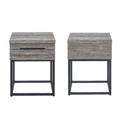 3-Piece Upholstered Bedroom Set, Tufted Wingback Bed, 2Gray Nightstands, Queen