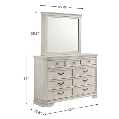 Maderne Wood 7-Drawer Dresser with Mirror, Antique White Finish
