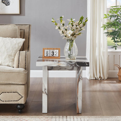 Cavira Modern Faux Marble Living Room End Table, Off-white