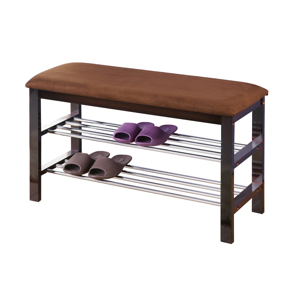 Choa Metal Shoe Bench with Faux Leather Seat, Dark Espresso and Chocolate