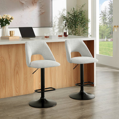Nuvia Contemporary Adjustable Barstool with Upholstered Swivel Seats, Set of 2