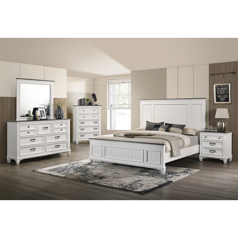 Clelane Wood Bedroom Set Panel King Bed, Dresser, Mirror, 2 Nightstands, Chest