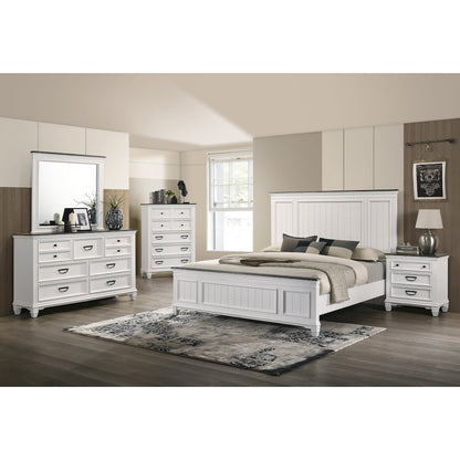Clelane Wood Bedroom Set Panel King Bed, Dresser, Mirror, 2 Nightstands, Chest