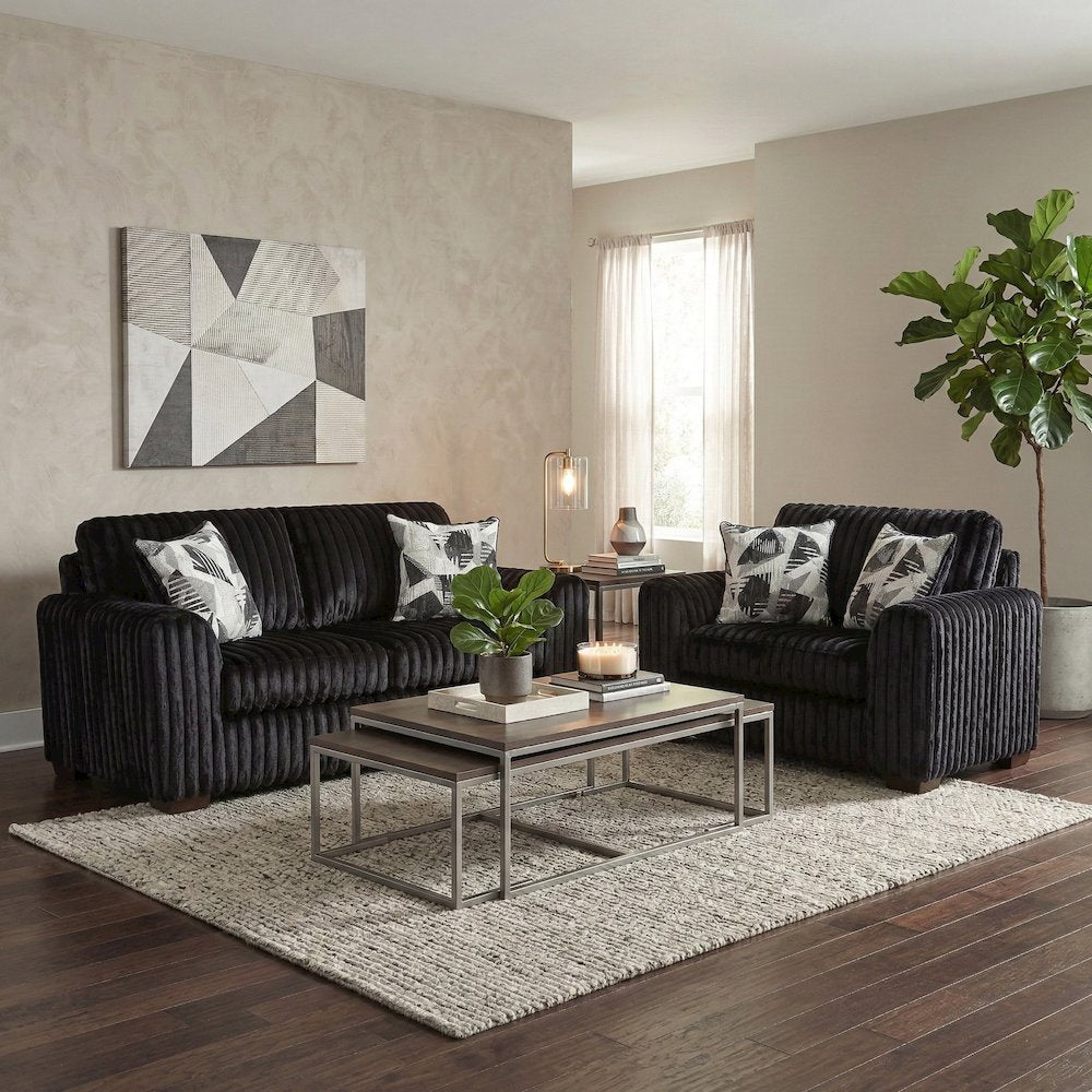Nolan 3-Piece Living Room Set, Sofa Loveseat and Chair, Lush Black