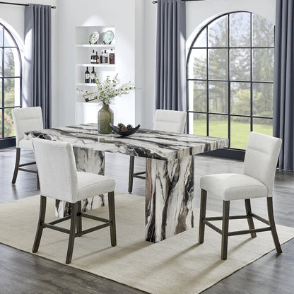 Cavira 5-Piece Modern Faux Marble Dining Set, Counter Height Table with 4 Chairs