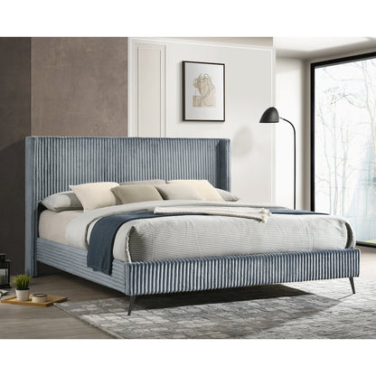 Mavela Wide Wale Corduroy Upholstery Panel King Bed, Blue