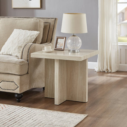 Cavira Modern Faux Marble Living Room Side Table, Beige
