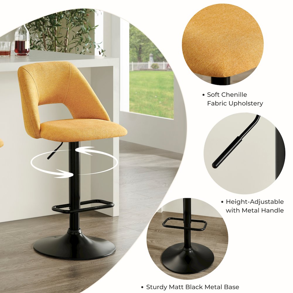 Nuvia Contemporary Adjustable Barstool with Upholstered Swivel Seats, Set of 2