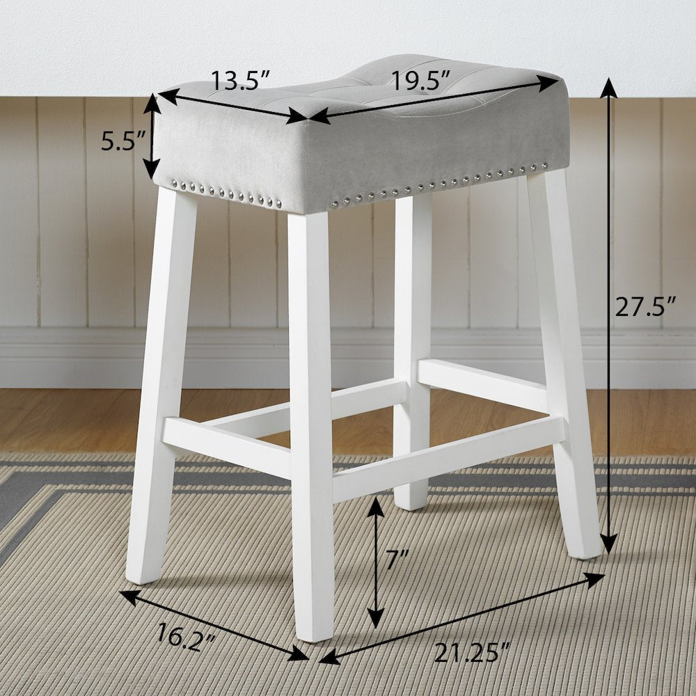 Morovo Velvet Counter Height Stools Saddle Seats, Set of 2, Gray