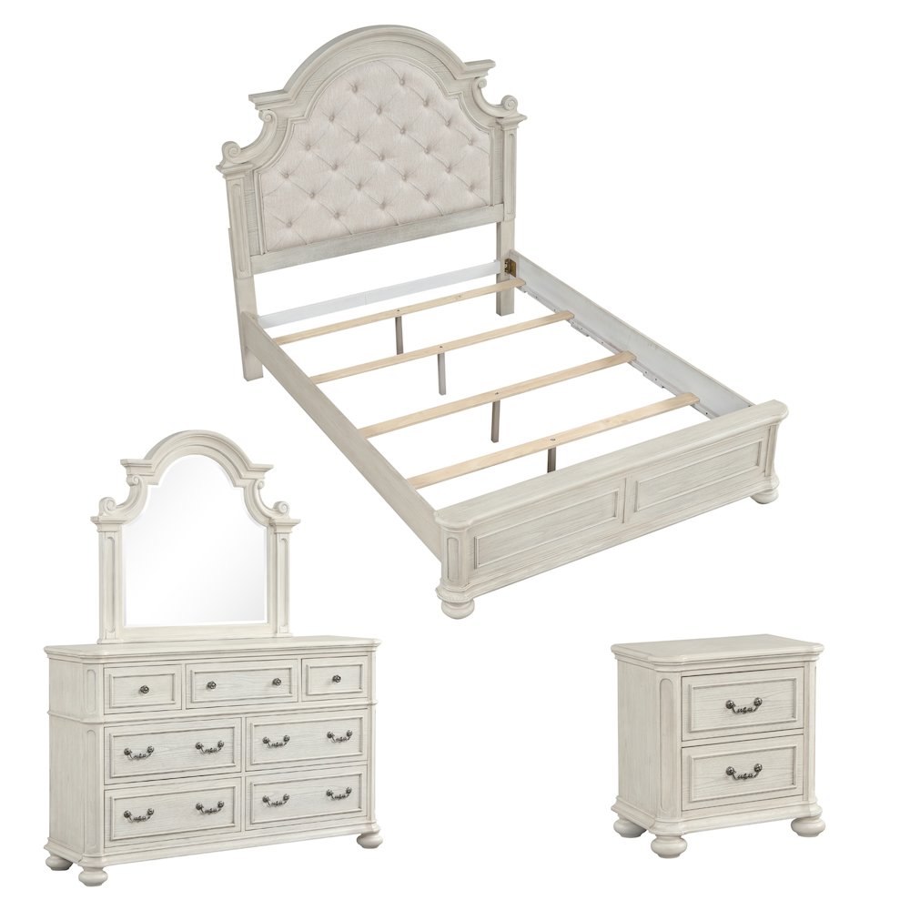 Nelson French Traditional 4-Piece Bedroom Set, Antique White, Queen