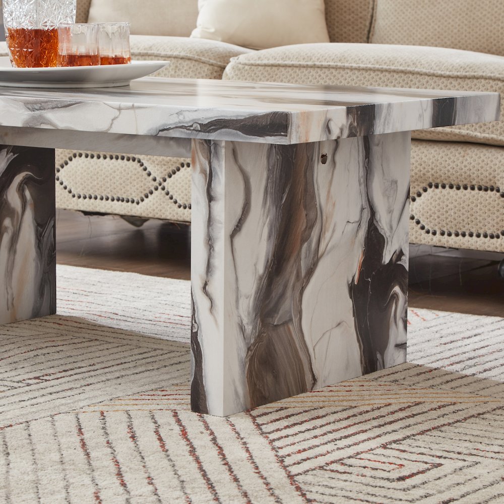 Cavira Modern Faux Marble Living Room Coffee Table, Off-white