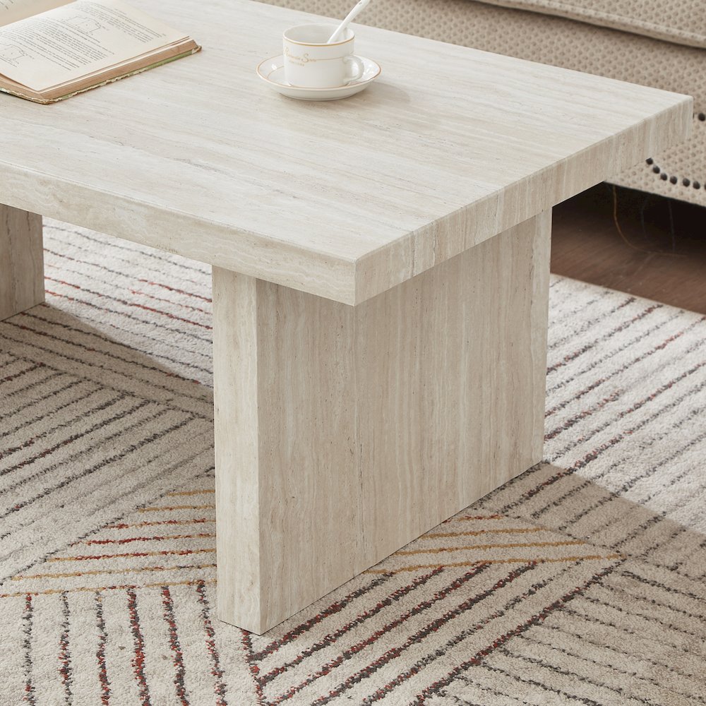 Cavira 3-Piece Faux Marble Coffee Table Set, Table and Two Side Tables, Beige