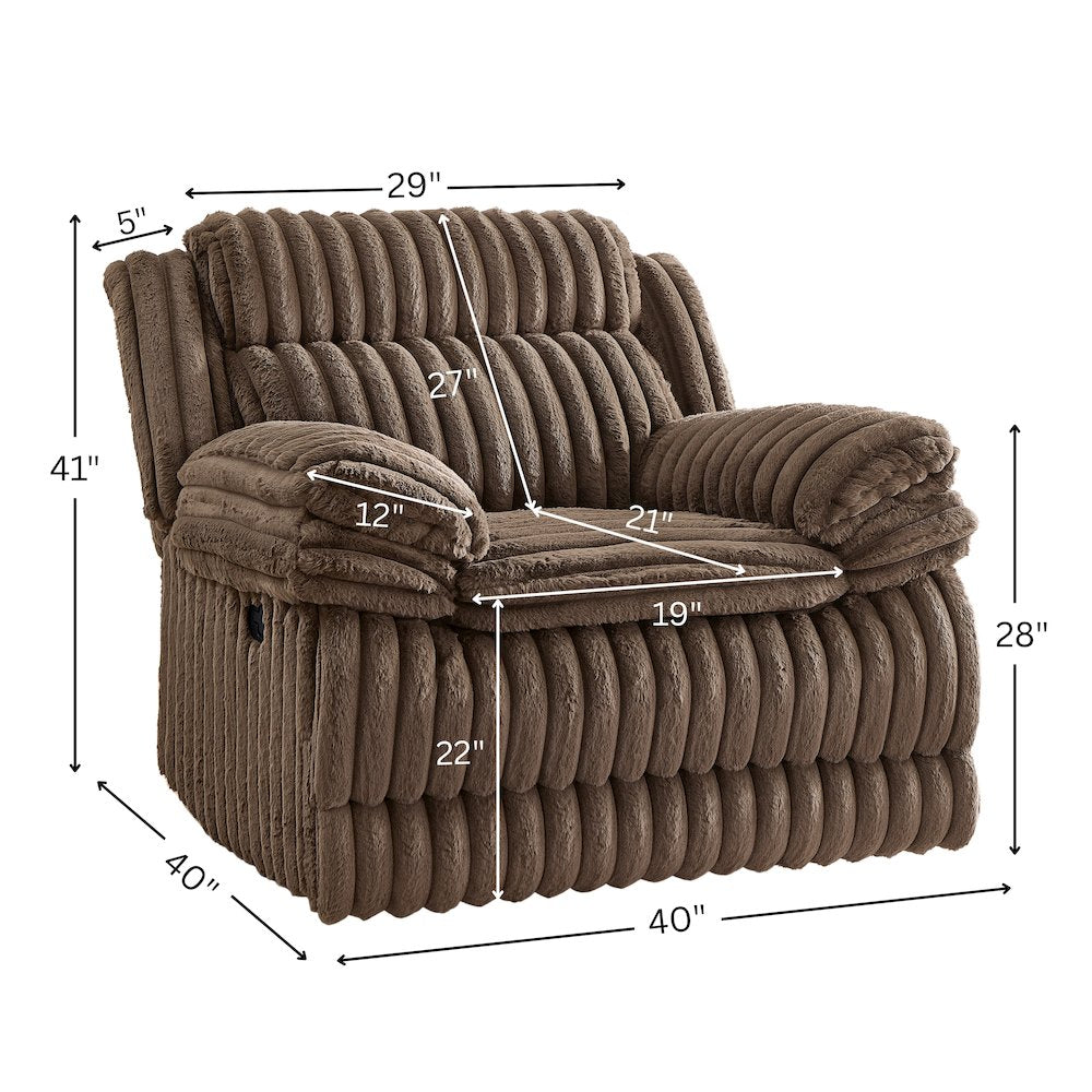 Ardello Manual Recliner with Wide-Wale Corduroy Upholstery, Chocolate