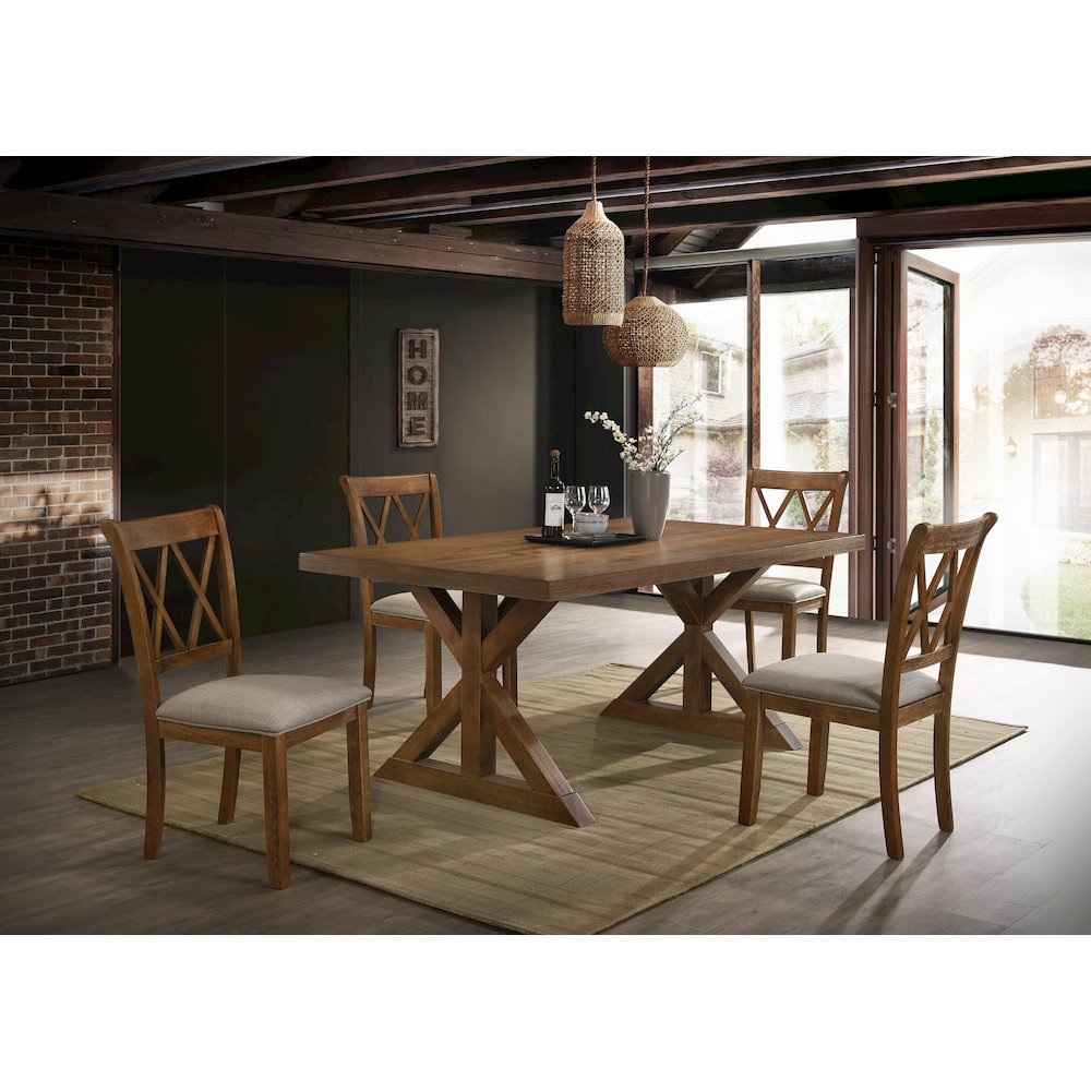 Enna Morden Farmhouse Wood 5-Piece Trestle Dining Set, Brushed Driftwood Finish