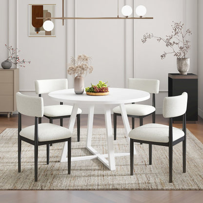 Edo 5-Piece Dining Set, Round Trestle Table and 4 Chairs, White and Black