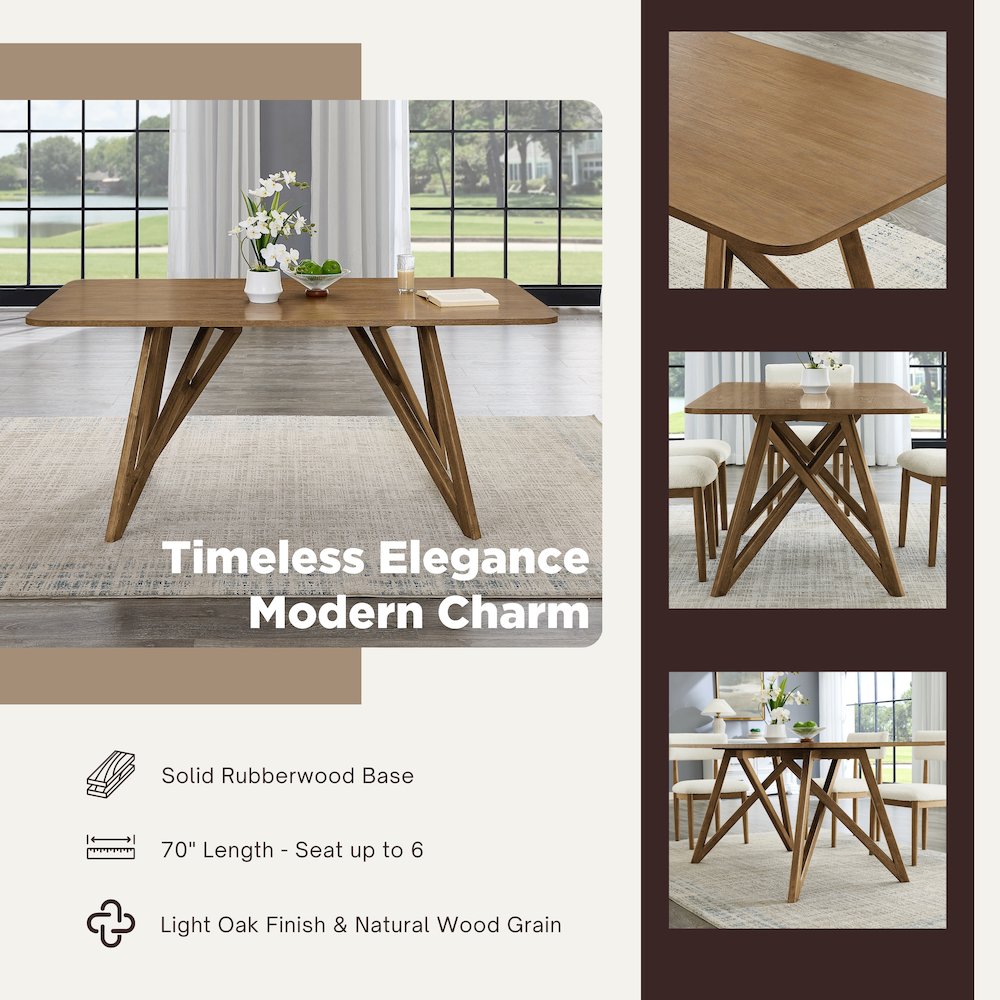 Axler 70-in Length Dining Table, Tripod-Cross Leg, Light Oak