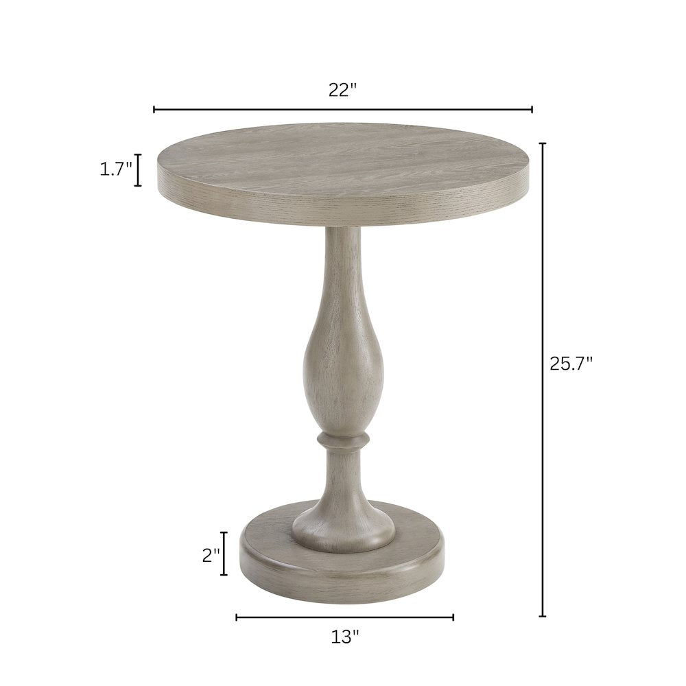 Solmere 22" Round Wood Pedestal End Table, Gray