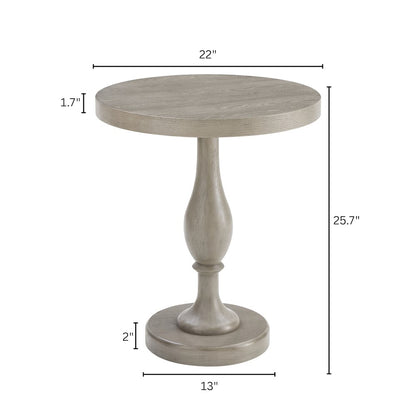 Solmere 22" Round Wood Pedestal End Table, Gray