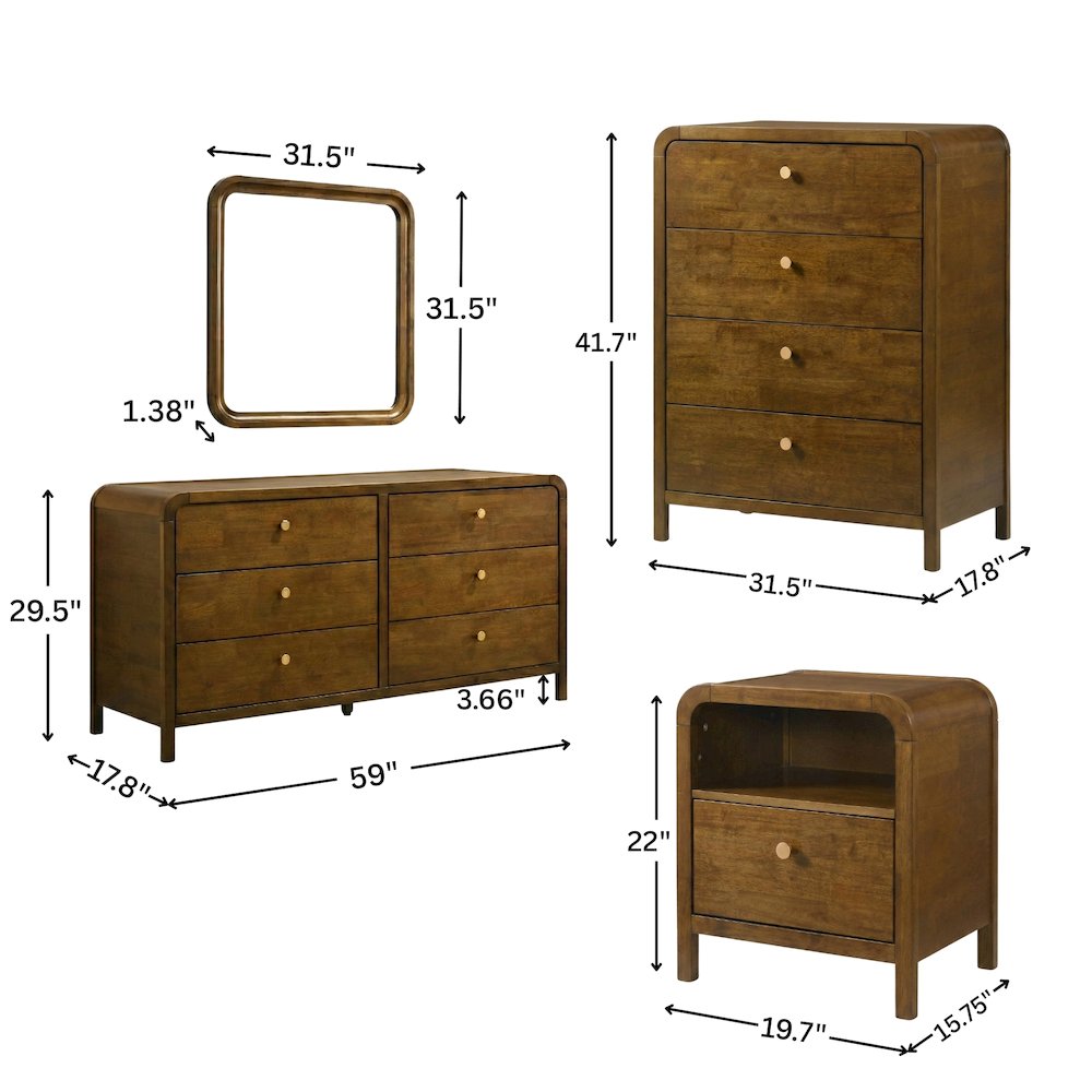 Eldren Wood Bedroom Set, King Platform Bed Dresser, Mirror Two Nightstands,Chest