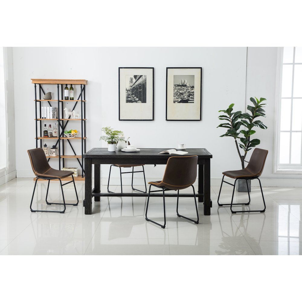 Lotusville Antique Wood Finished Dining Set: Table and Four Chairs, Brown