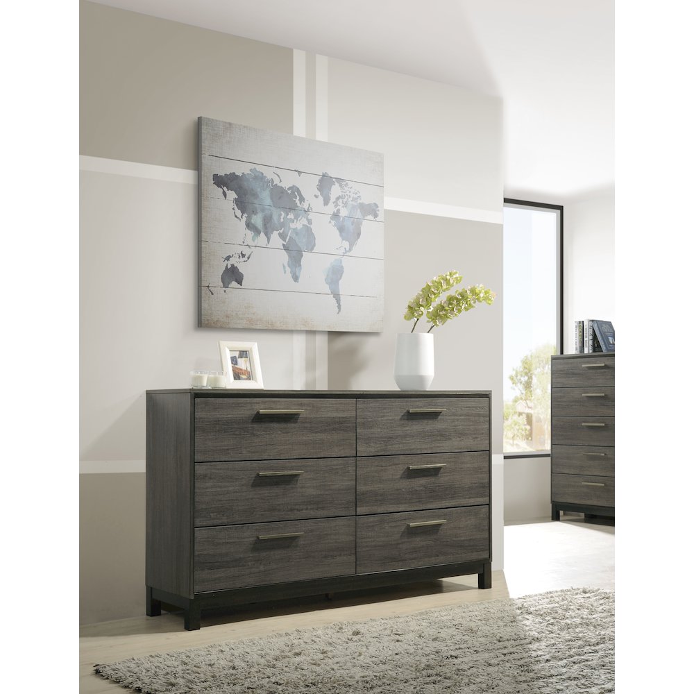 Ioana Antique Grey Finish Wood 6 Drawers Dresser
