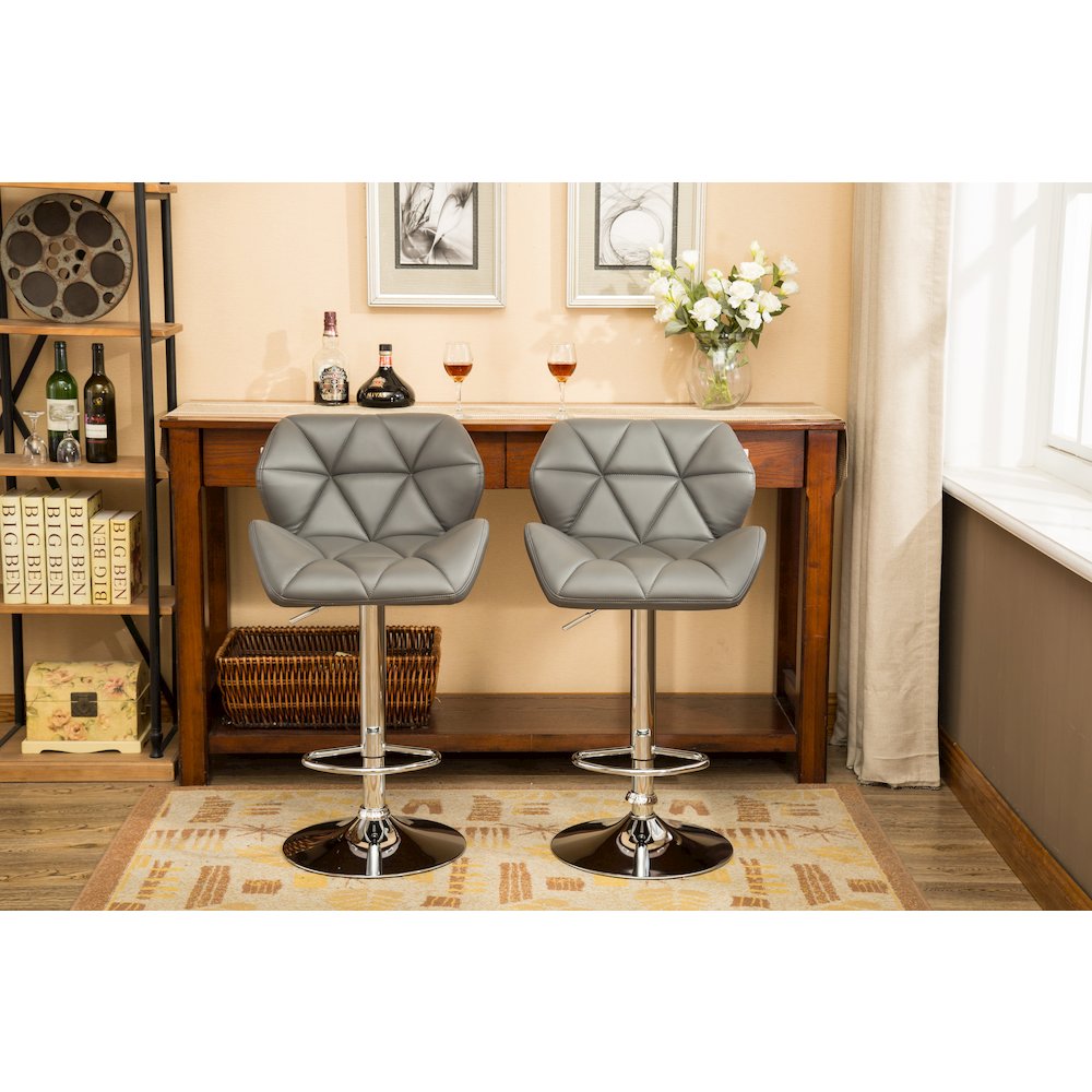 Glasgow Contemporary Tufted Adjustable Height Gray Bar Stools, Set of 2