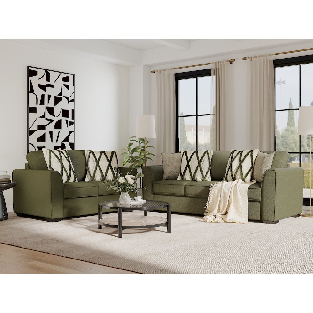 Marvella Living Room Sofa and Loveseat Set, Chenille Upholstery, Accent Pillows