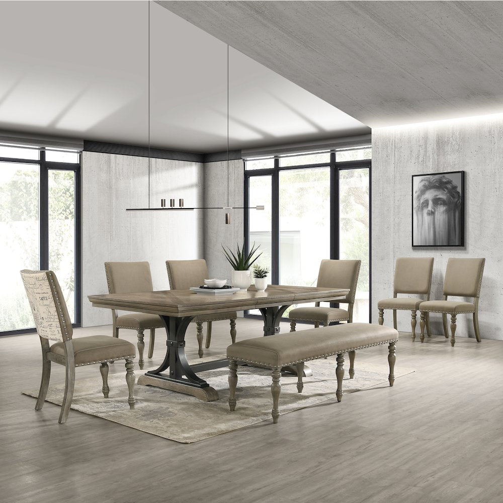 Birmingham 8-Piece Extendable Table with Nailhead Bench Dining Set, Driftwood