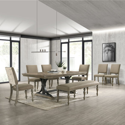 Birmingham 8-Piece Extendable Table with Nailhead Bench Dining Set, Driftwood