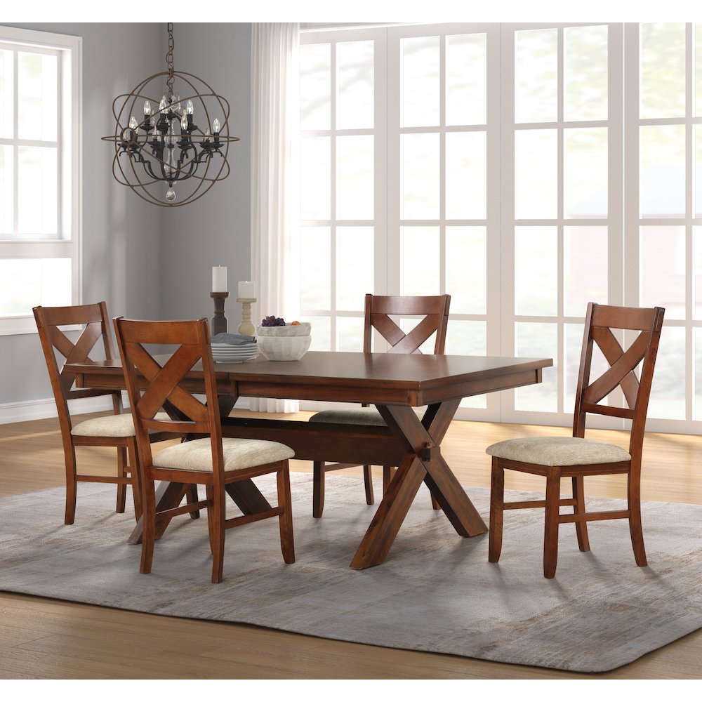 5-Piece Dining Set, Extendable Trestle Dining Table with 4 Chairs, Dark Hazelnut