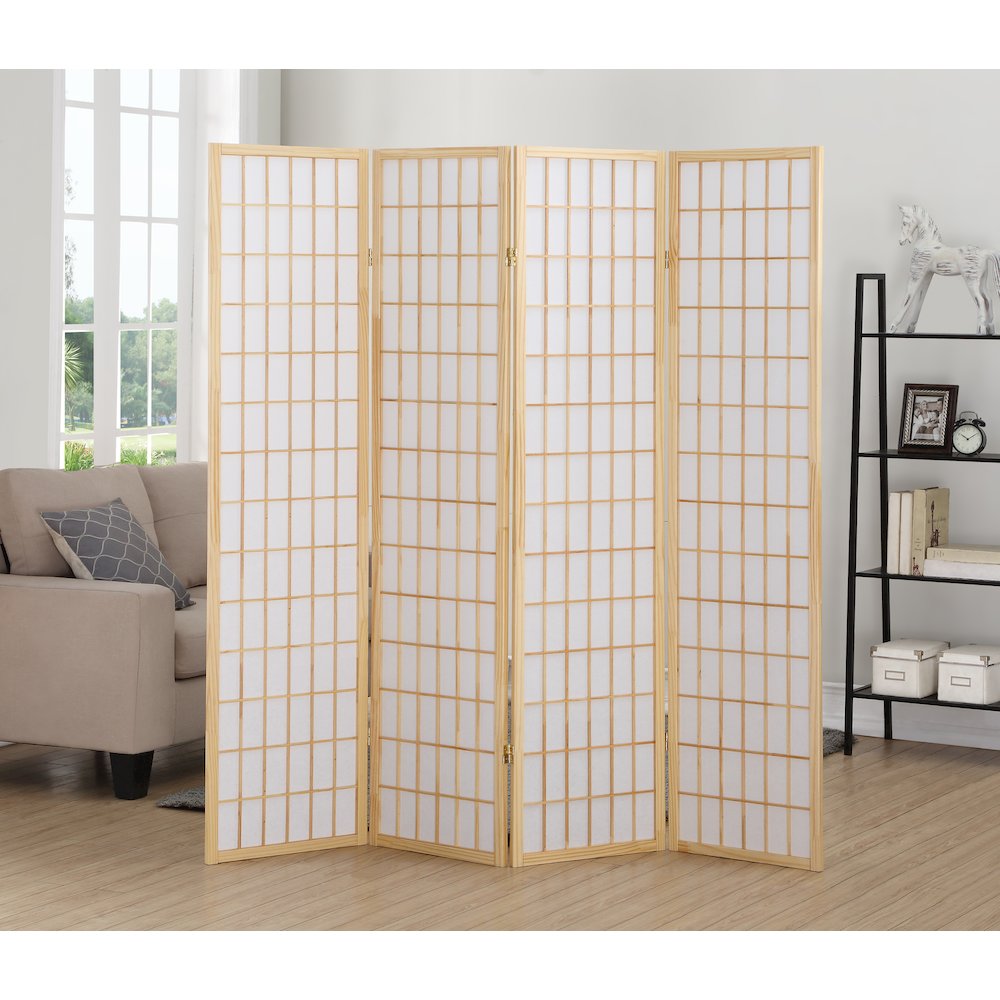 Japp 4 Panel Oriental Shoji Screen / Room Divider, Natural