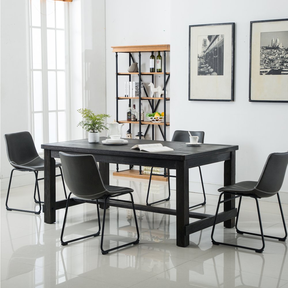 Lotusville Antique Wood Finished Dining Set: Table and Four Chairs, Grey