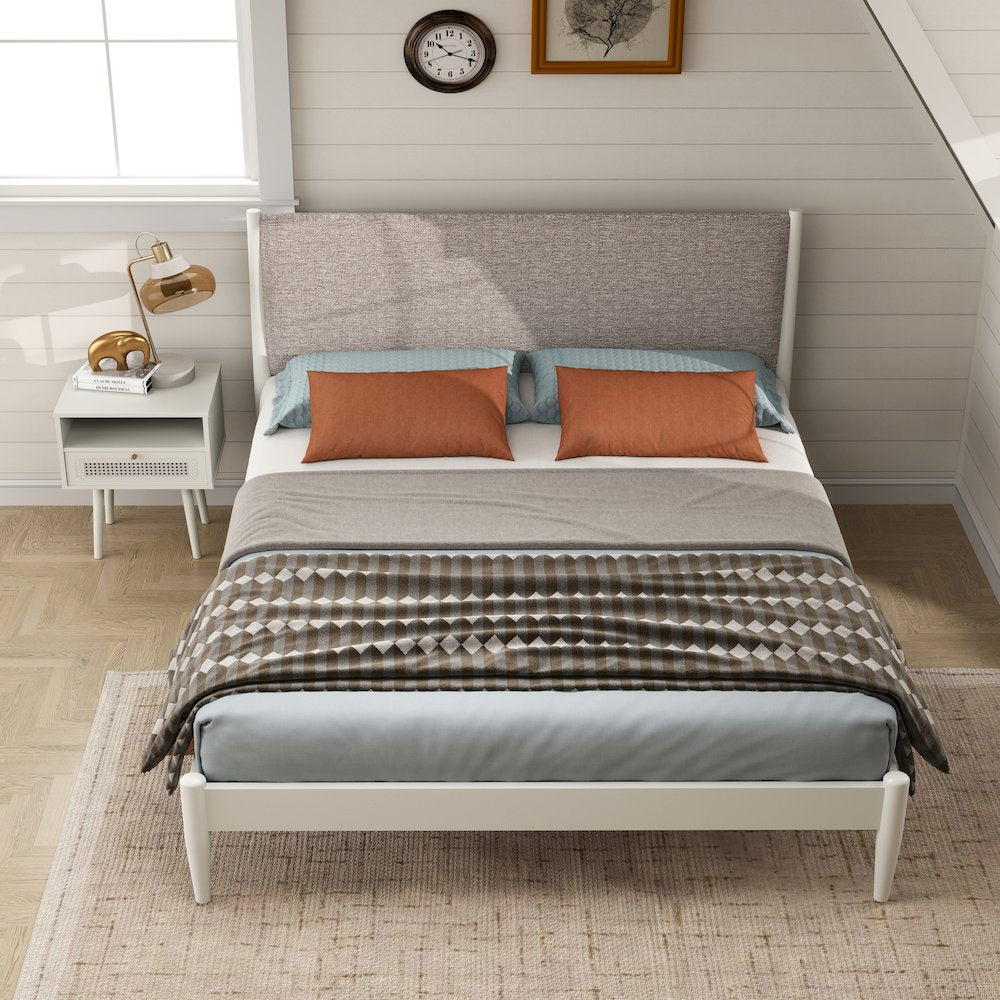 Feeney 2-Piece Bedroom Set, Platform Bed with Nightstand, Cream White, Queen