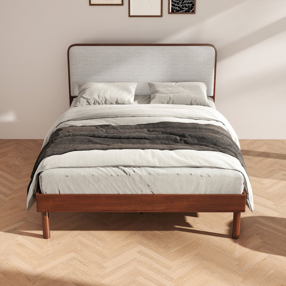 Wyller Rubberwood Platform Bed, Natural Walnut Finish, Queen