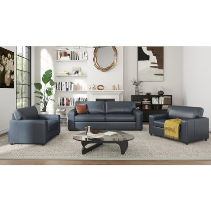 Sakan Leather Upholstered 3-Piece Living Room Set, Sofa and 2 Cutler Chairs
