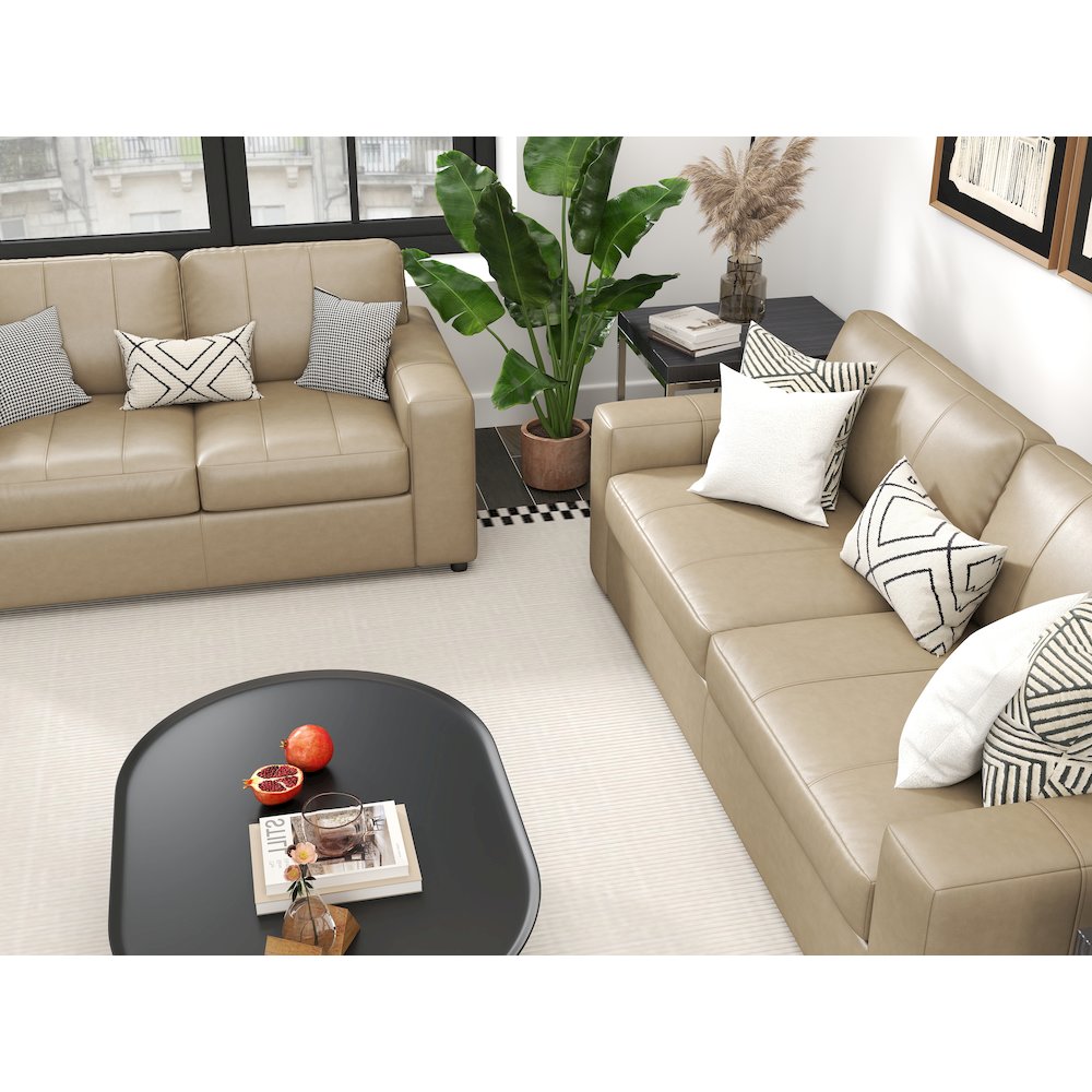 Sakan Leather Upholstered 2-Piece Living Room Set, Sofa and Loveseat, Beige