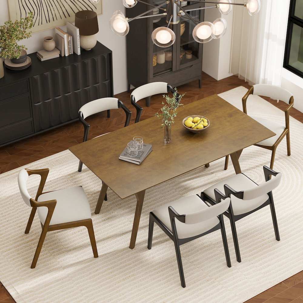 Lavin Modern 7-Piece Dining Set, Dining Table with 2 Walnut and 4 Black Chairs