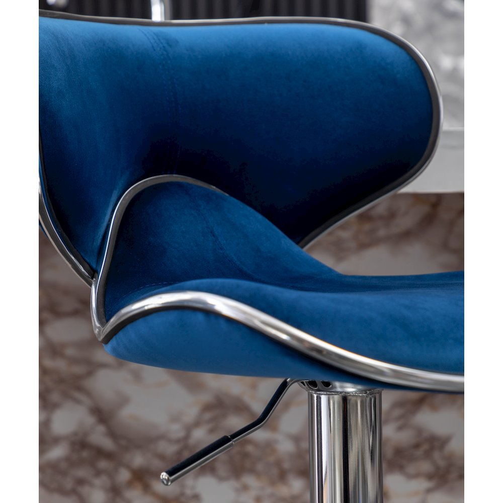 Masaccio Velvet Upholstered Adjustable Swivel Barstool, Set of 2, Blue
